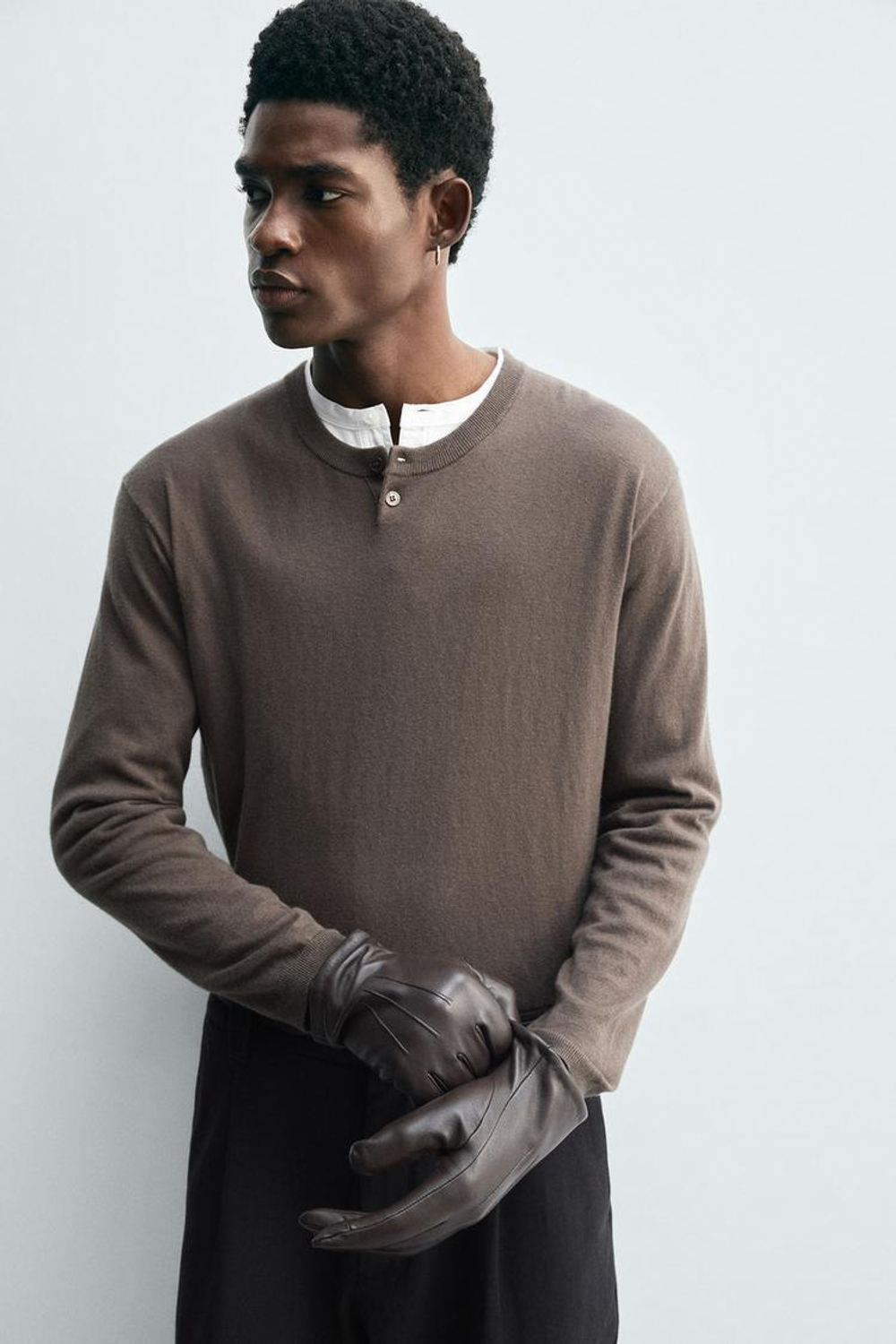 ZARA БАЗОВЫЕ КОЖАНЫЕ ПЕРЧАТКИ, ШОКОЛАДНЫЙ