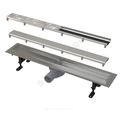 Лоток душевой с гидрозатвором+механический сухой затвор Дн 50 550х71мм решетка нержавеющая сталь, двухсторонняя горизонтальный выпуск Alca Plast APZ13-DOUBLE9-550