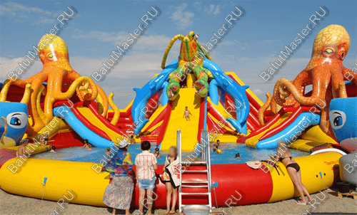 Надувной наземный аквапарк «Логово осьминогов», 21*20*8,7 м