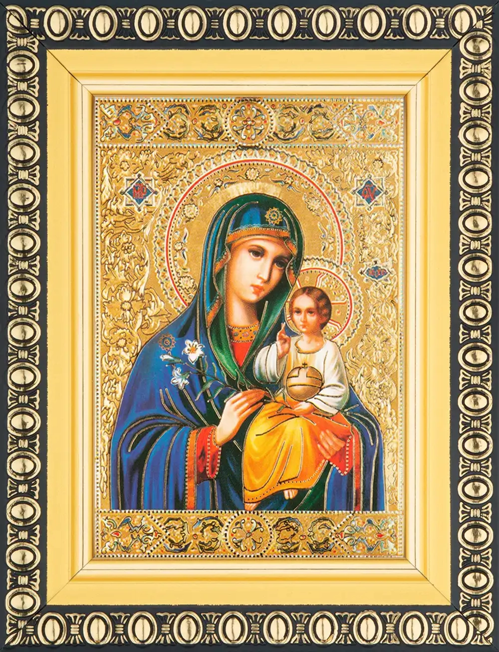 Икона БМ "Неувядаемый цвет" 6х9 в раме 8х11