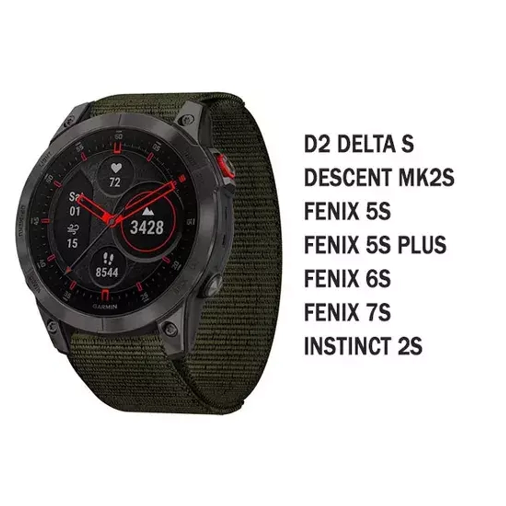 Нейлоновый ремешок NylonFit 20 мм для часов Garmin (Fenix 7S, Fenix 6S, Fenix 5S, Instinct 2S, D2 Delta S) Черный