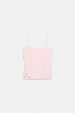 ZARA ТОП НА БРЕТЕЛЯХ СО СТРАЗАМИ, РОЗОВЫЙ