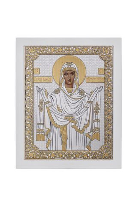 Покрова БМ, икона прямоугольная с рамкой, белое дерево 150х190