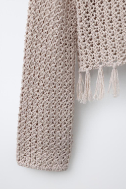 ZARA ТРИКОТАЖНЫЙ ДЖЕМПЕР С БАХРОМОЙ, РЫЖЕВАТО-КОРИЧНЕВЫЙ