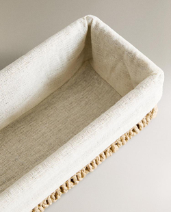 ZARA HOME ПРЯМОУГОЛЬНАЯ КОРЗИНА С ТЕКСТИЛЬНОЙ ПОДКЛАДКОЙ, СВЕТЛО-БЕЖЕВЫЙ