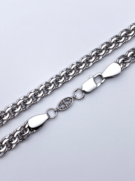 Цепь из серебра/Бисмарк/Родий/Со вставкой "Спаси и сохрани"/С алмазной огранкой