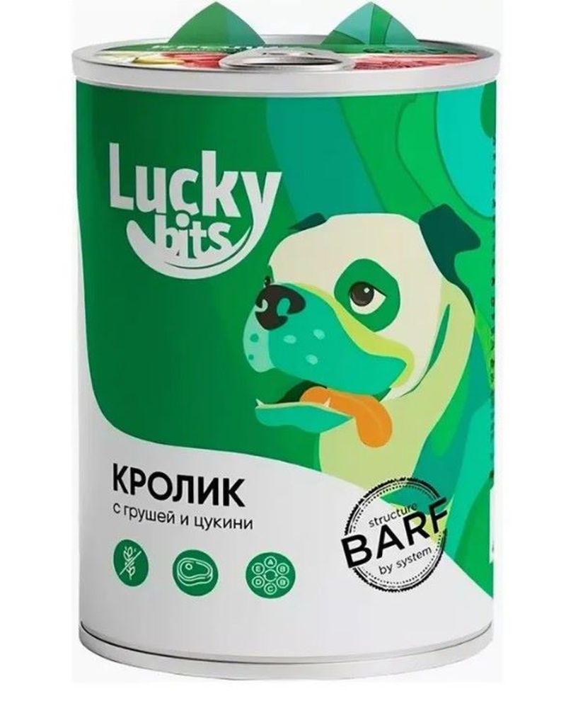 Влажный корм для собак Lucky bits кролик с грушей и цукини, Банка 970 г