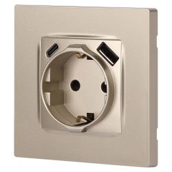 Розетка ЭРА Серия 12 12-4108-04 2P+E 16A-250В со шторками с USB type-A+C 5В-3А шампань