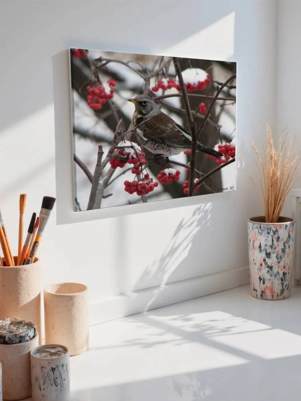 Картина на стену 40 X 50 Птица зимой