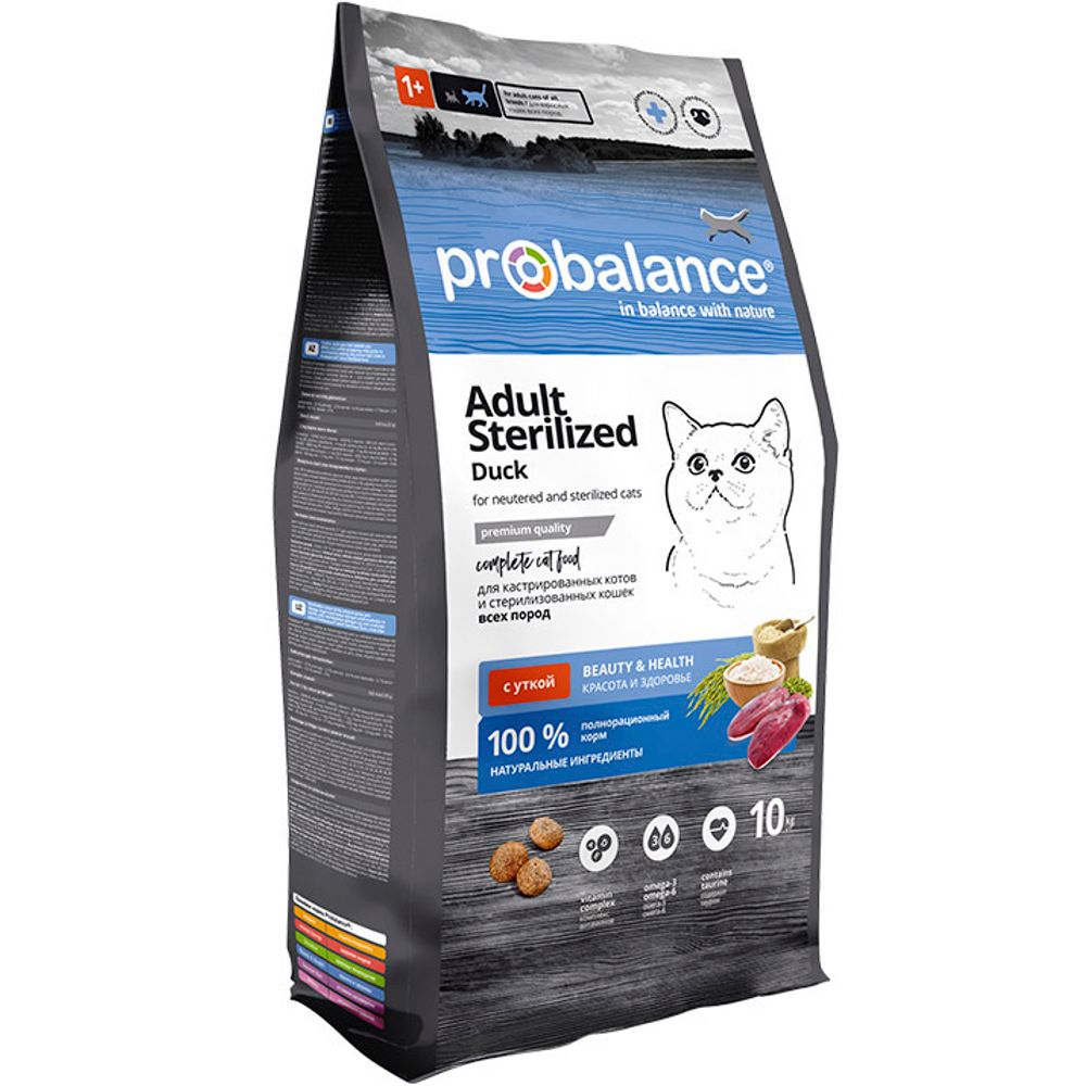 Уценка! Повр.упак. / Сухой корм ProBalance Adult Sterilized Duck для кастрированных котов и стерилизованных кошек с уткой