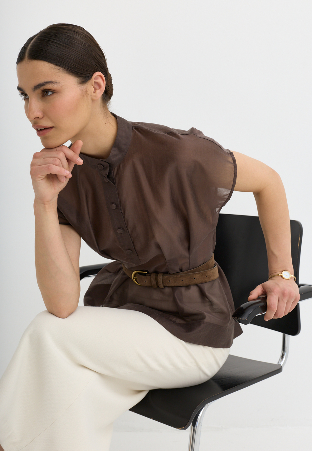 Блуза со складками, шоколадная