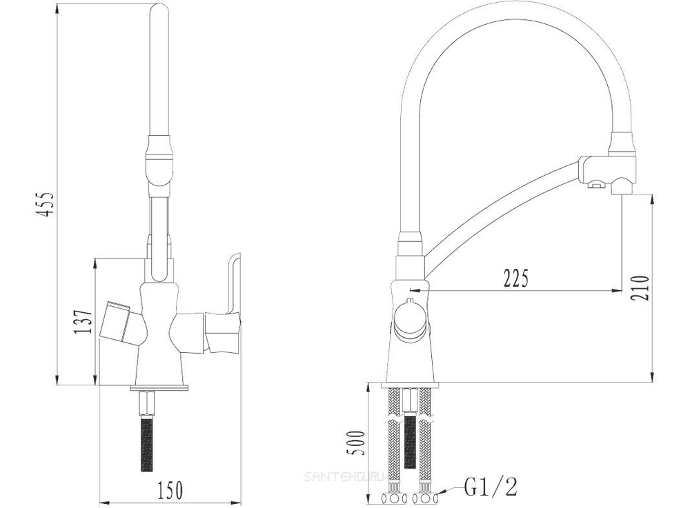 LM3075C COMFORT Смеситель для кухни, с гиб излив, с подключ к фильтру питьевой воды, хром