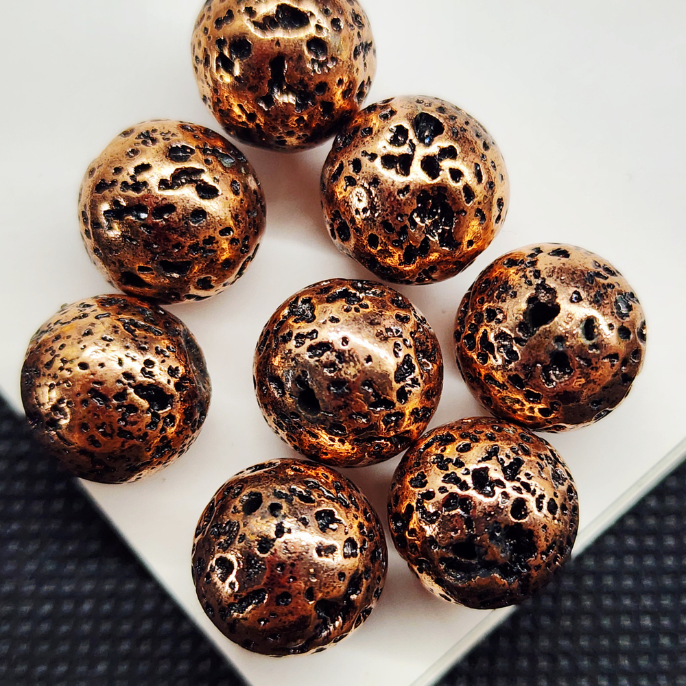 Лава натуральная, бусины метализированные, цвет медный, луна, 12мм, штучно