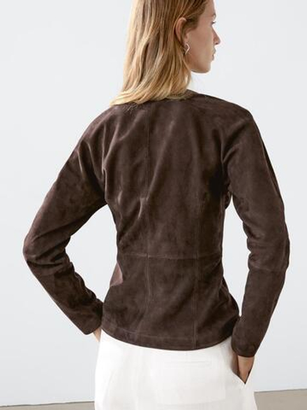 Massimo Dutti Короткая рубашка из замши, коричневый