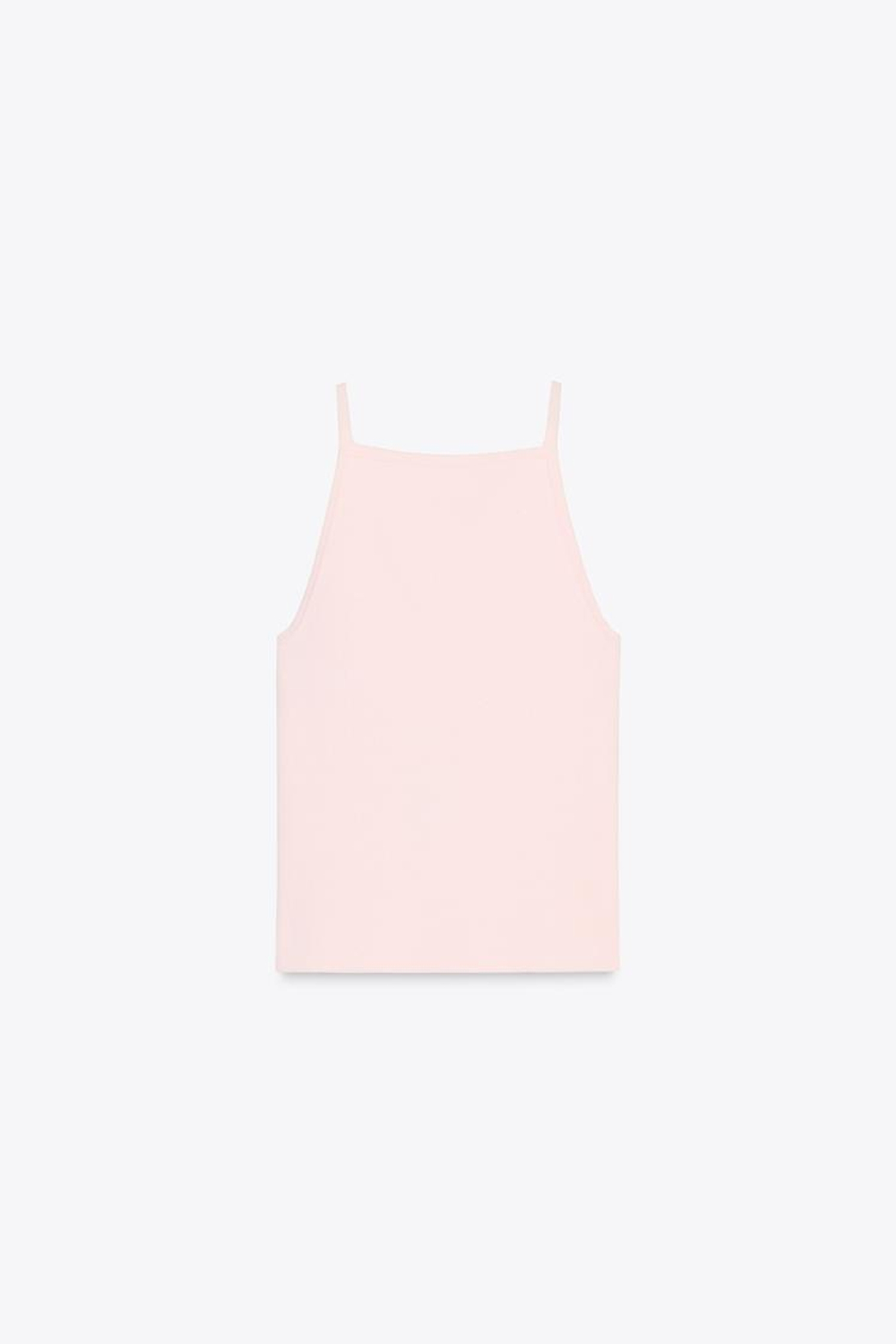 ZARA ТРИКОТАЖНЫЙ ТОП С ВЫРЕЗОМ И БАНТАМИ, ПАСТЕЛЬНО-РОЗОВЫЙ