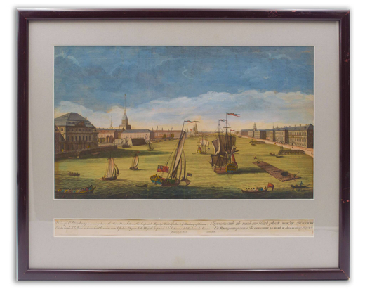 Проспект по низу по Неве реке. Петербург. Гравюра резцовая с подрисовкой, 18 век