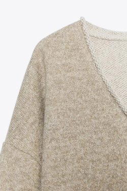 ZARA ТОЛСТОВКА В СТИЛЕ РУСТИК С V-ОБРАЗНЫМ ВЫРЕЗОМ, НЕЖНО-КОРИЧНЕВЫЙ