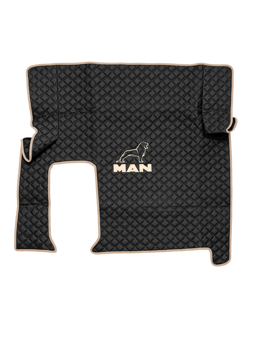 Ковры MAN TGX с 1-м ящиком (автомат) (экокожа, черный, бежевый кант, бежевая вышивка)