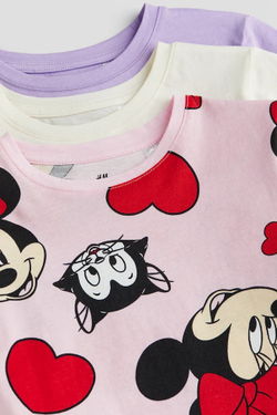 H&M Набор из трех хлопковых футболок с принтом, светло-фиолетовый