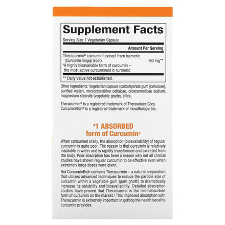 Антиоксиданты Natural Factors, Теракурмин, двойная сила действия, 30 вегетарианских капсул