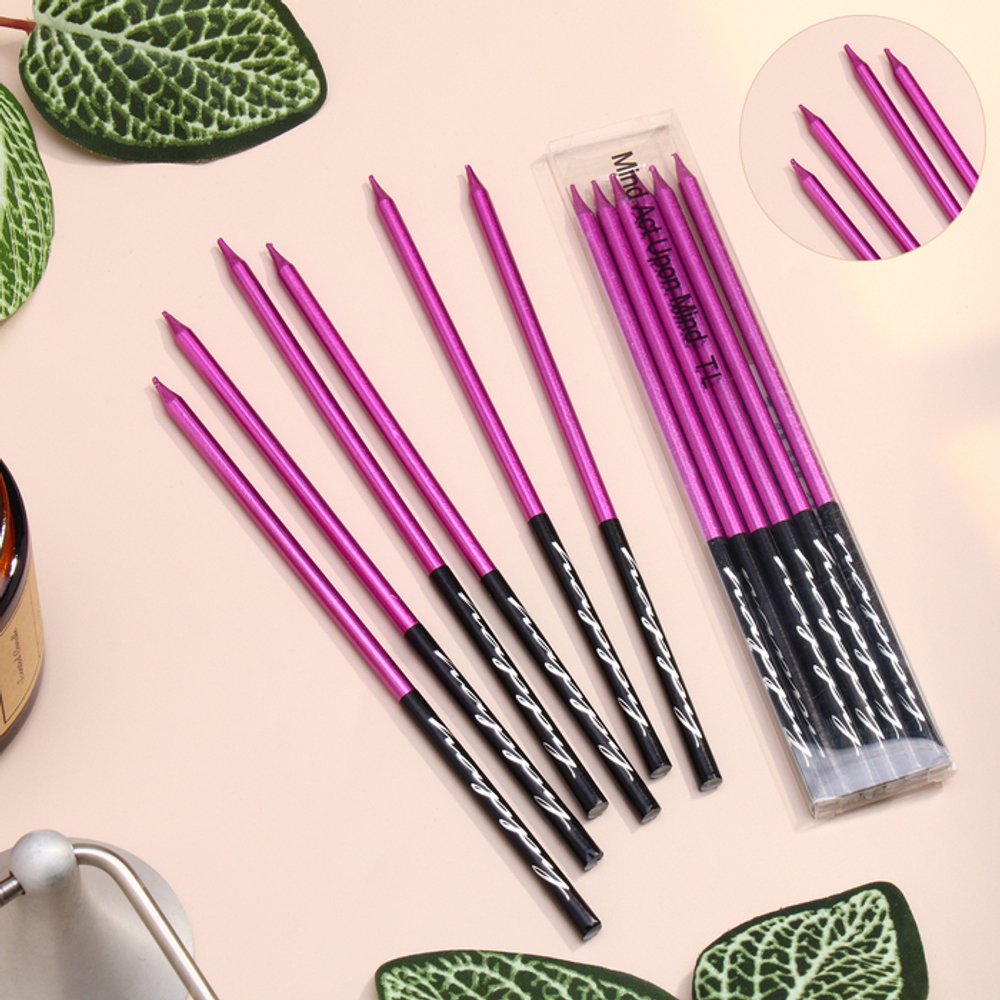 Свечи в торт  14,5 см фиолетовый с чёрным 6 шт.