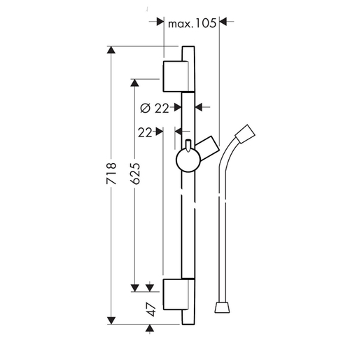 Душевая штанга Hansgrohe Unica S Puro 65 см со шлангом, черный матовый (28632670)
