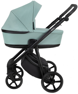 Детская коляска Roan Esso 2025 Кожа 3 в 1 с автокреслом Tutis Elo Black ESSK/214/1 Misti Mint/Grey/руч.Черный