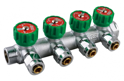 Коллектор  4 вых 3/4 х 16  с еврок. (бар. зел.)  ViEiR  (25/1шт)