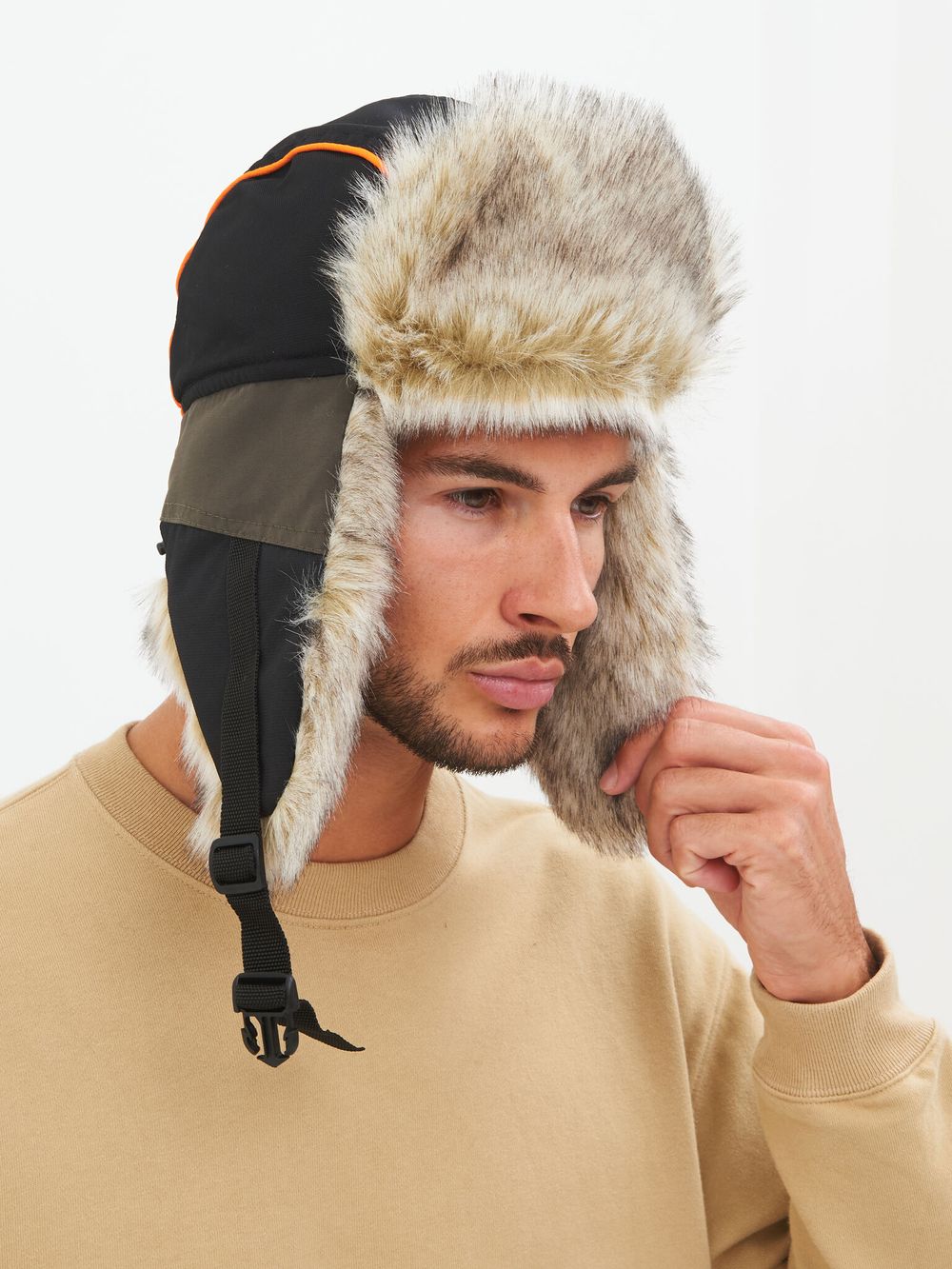 Шапка ушанка зимняя Siberia ткань Breathable цвет Хаки/Черный иск. мех Волк