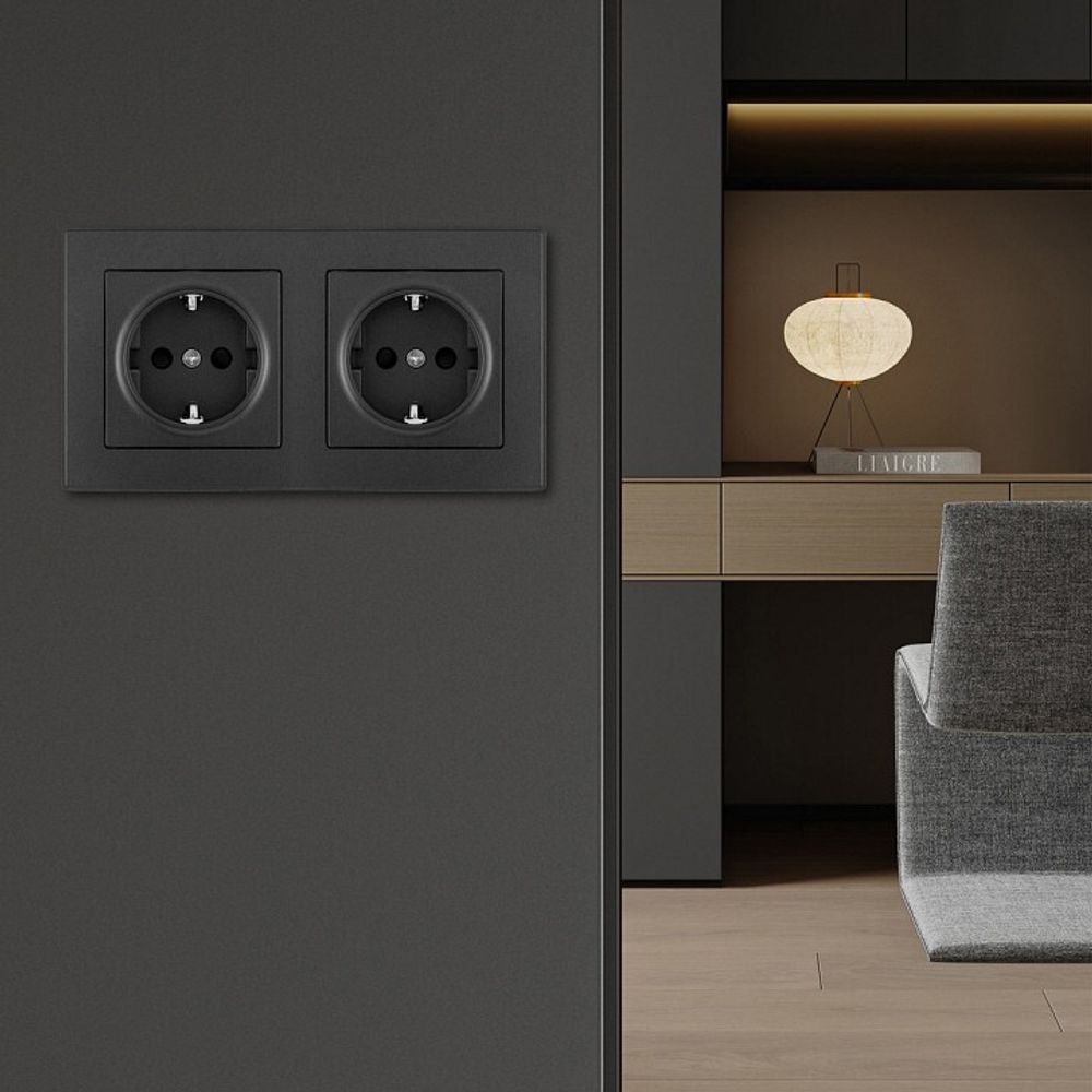 Розетка с заземлением и со шторкой Arte Milano SET06-2 SET06-2-40-1x2 black