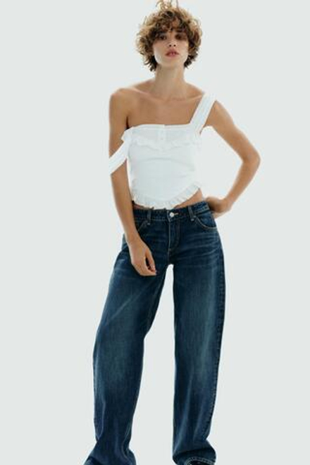 ZARA КОМБИНИРОВАННЫЙ ТОП НА БРЕТЕЛЯХ, БЕЛЫЙ