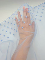 Вышивка на сетке с сердечками темно-голубая К671