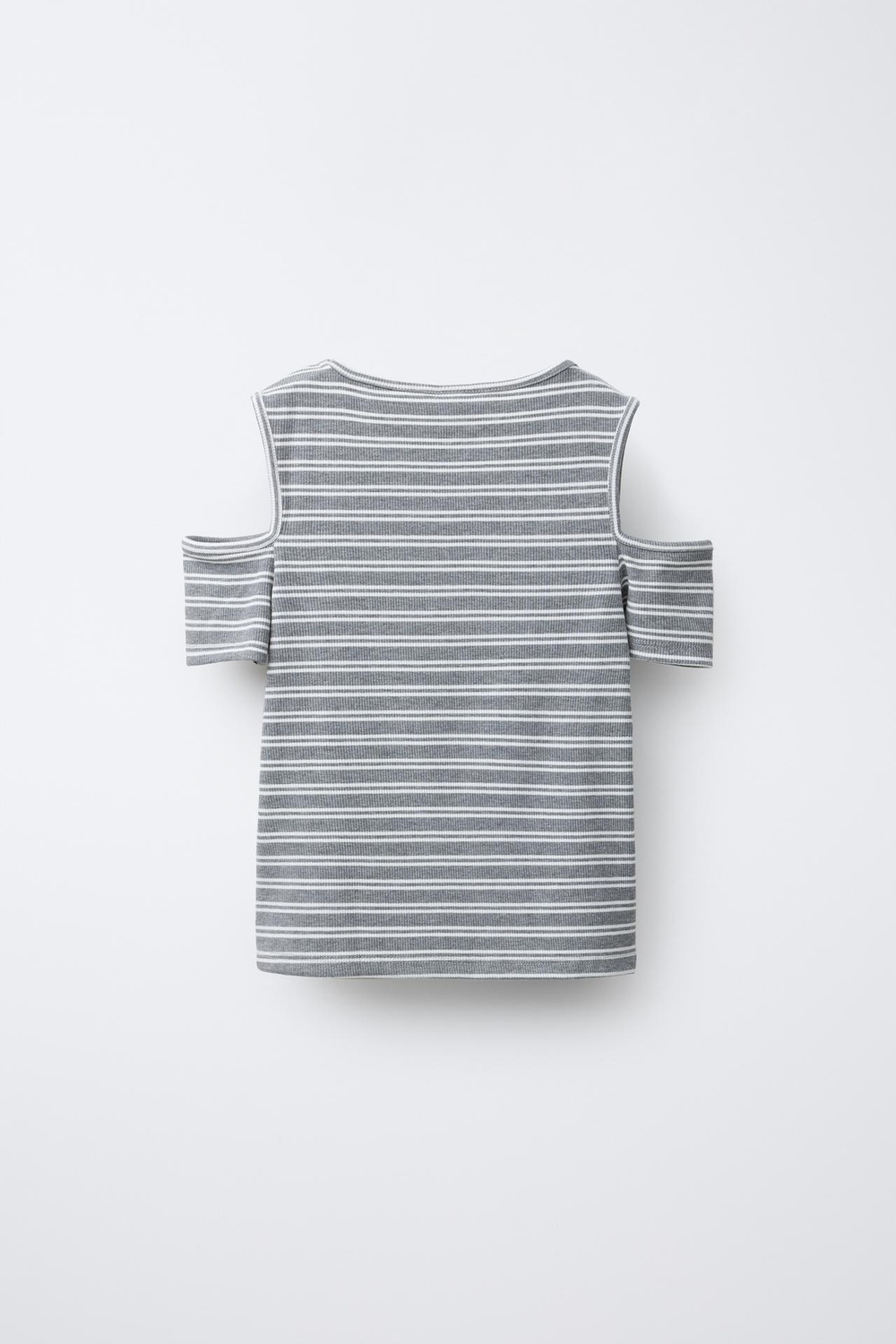 ZARA ТОП В РУБЧИК В ПОЛОСКУ С ВЫРЕЗОМ, СЕРЫЙ С МЕЛАНЖЕВЫМ ЭФФЕКТОМ