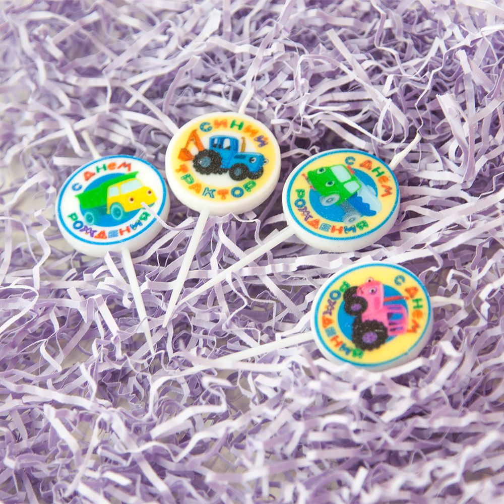 Свечи Круг, Синий трактор, 6,5 см, 5 шт.