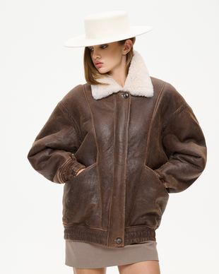 Дублёнка-бомбер свободного кроя