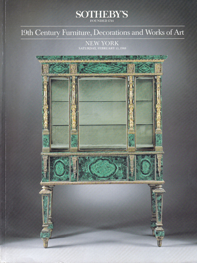 Каталог аукциона Sotheby's, Нью-Йорк, Мебель, предметы интерьера и предметы декоративно-прикладного искусства XIX века от 13 февраля 1988 года