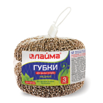 Губки (мочалки) медные сетчатые 3х15 г комплект 3 шт. для посуды гриля плиты LAIMA (12 штук в упаковке)