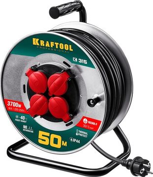 KRAFTOOL K-315, КГ, 3 x 1.5 мм2, 50 м, 3700 Вт, IP44, силовой удлинитель на стальной катушке (55085-50)