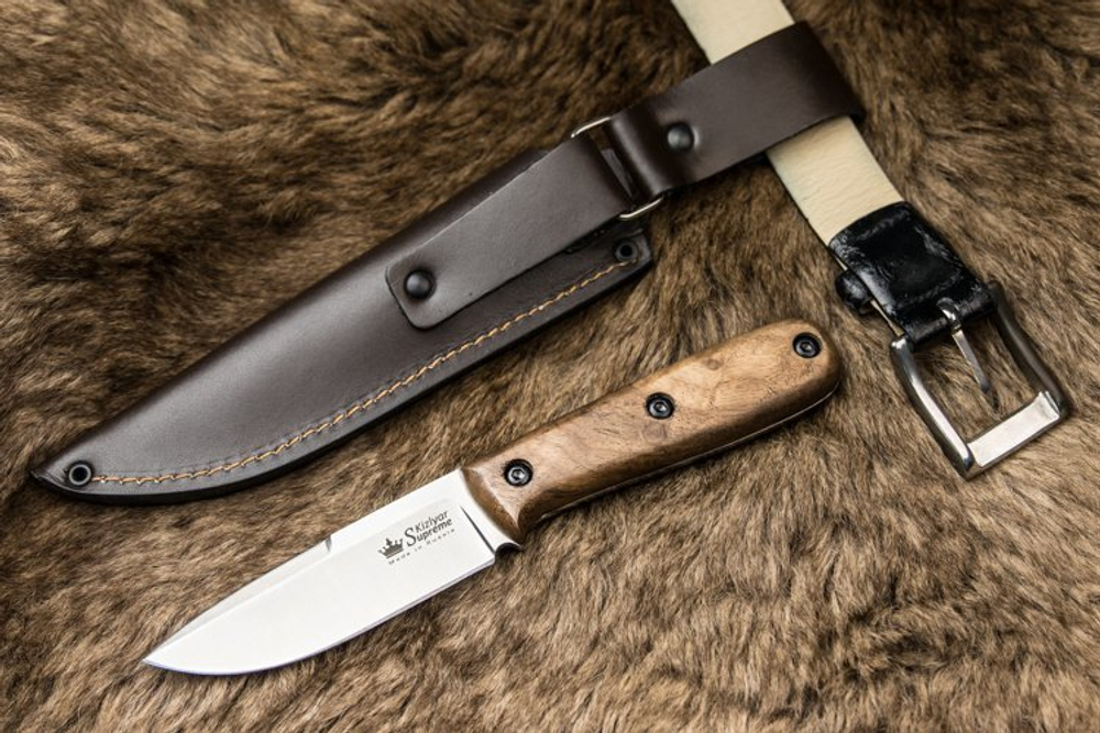 Нож Kizlyar Supreme COLADA AUS-8 SW WH LS (StoneWash, Walnut Handle, Leather Sheath)