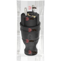 Вилка ЭРА V8-B-IP44 каучуковая с заземлением прямая 16A IP44 черная