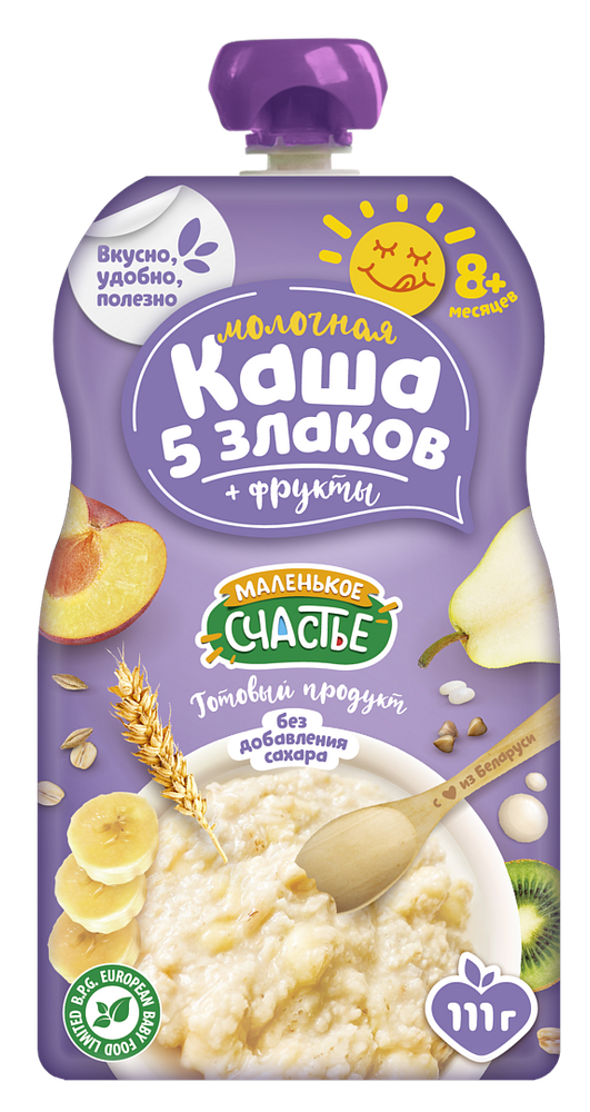 Молочная каша 5 злаков + фрукты Маленькое счастье с 8 месяцев 111г