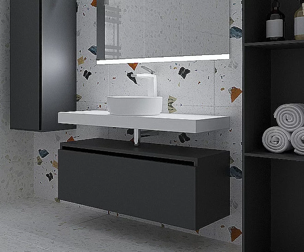 Тумба с раковиной и столешницей Armadi Art Flat 120 антрацит глянец