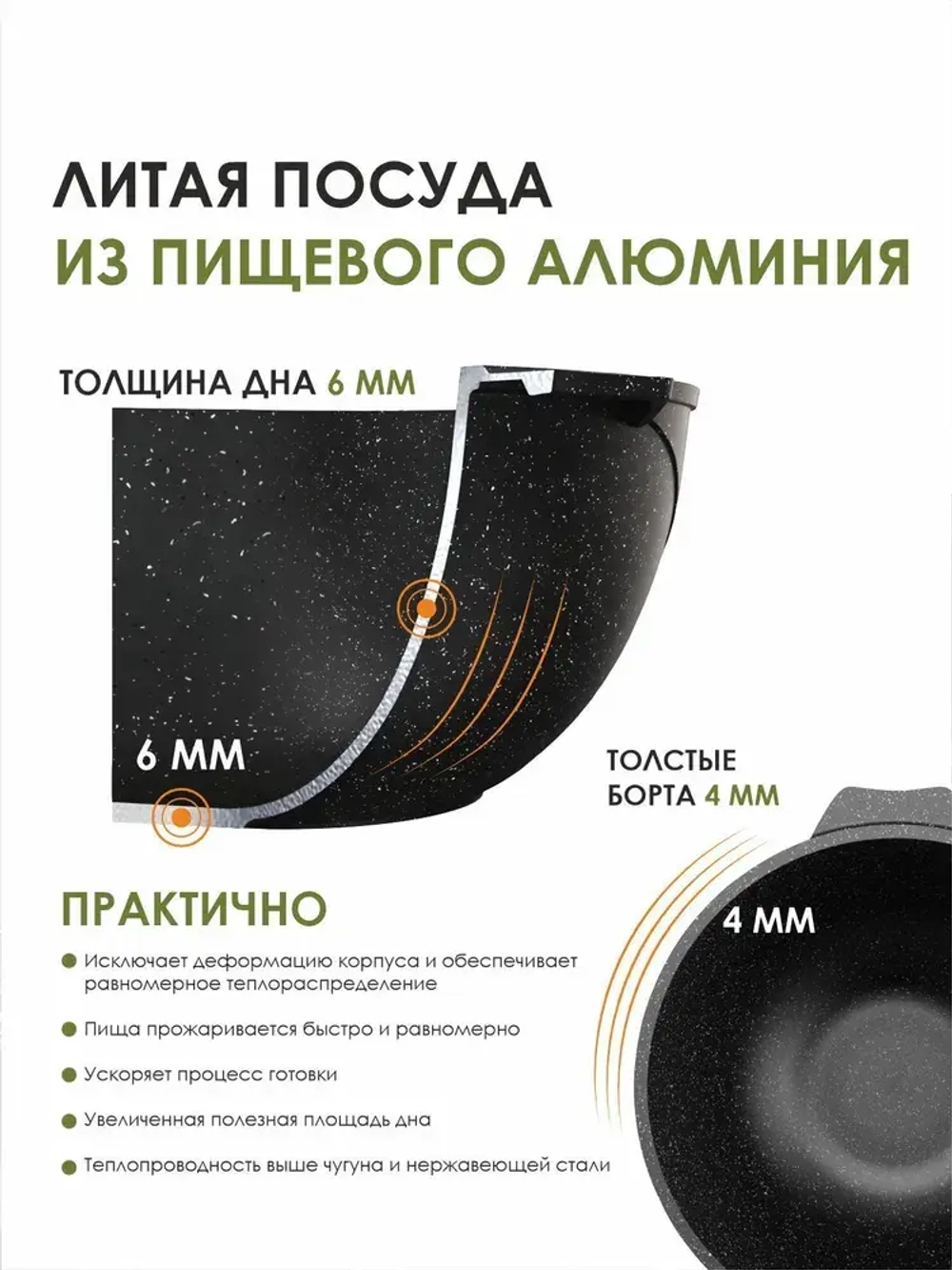 Казан для плова "Мечта" Гранит с крышкой от 4 л до 10 л