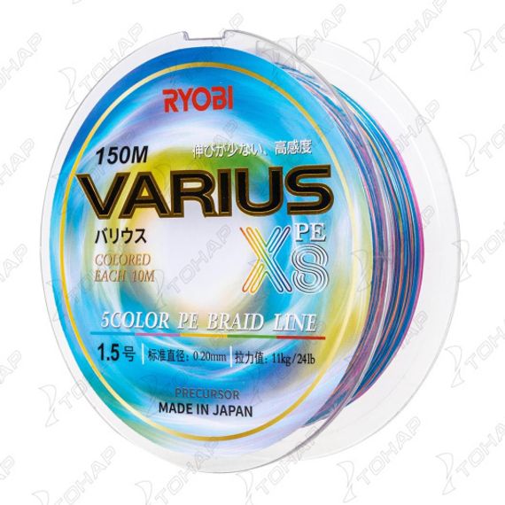 Шнур VARIUS PE8X-150MI 1.5# Multi Colour 0,205мм Ryobi