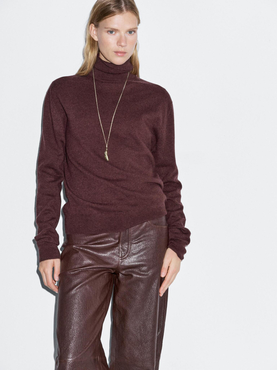 Massimo Dutti Свитер из смесовой шерсти с высоким воротником, гранатовый
