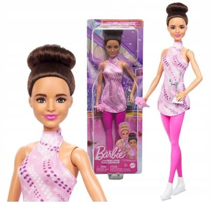 Кукла Mattel Barbie Карьера - Кукла Фигуристка (брюнетка) в съемном розовом костюме для фигурного катания и коньках + кубок- Барби HRG37