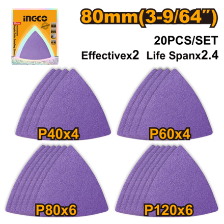 Набор дельта-шлифовальных листов для реноватора INGCO AKTS080202 20 шт.