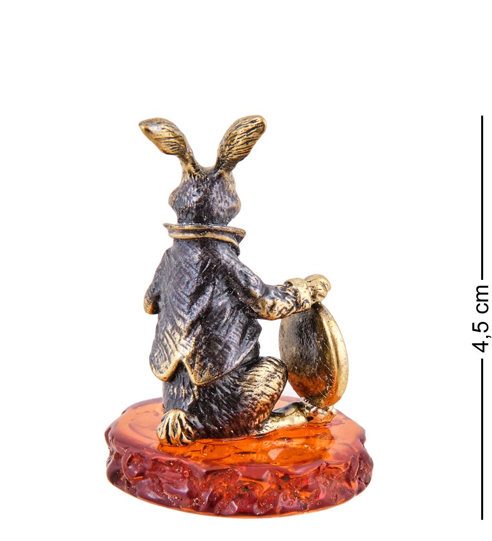 Народные промыслы AM-3662 Фигурка «Заяц хранитель времени» (латунь, янтарь)