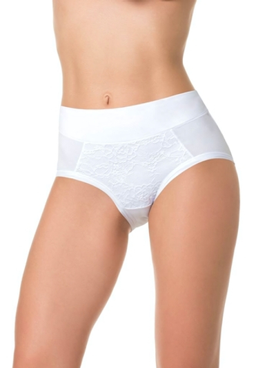 Высокие трусики plus size с кружевной вставкой (Размер: L) (Цвет: белый)