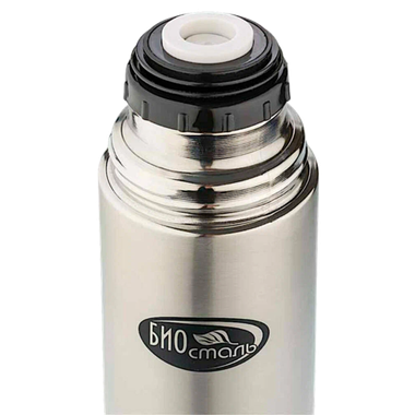 Термос 1.00л Биосталь NB-1000K2 с узкой горловиной 2 чашки пробка с кнопкой Серый (32ч соохраняет тепло) 85х325мм Вес 0.620кг